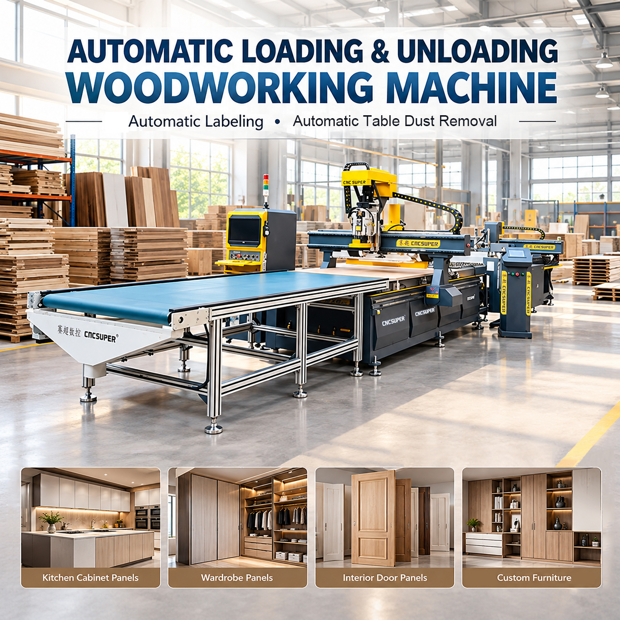 Auto Loading Unloading CNC Router With ATC Spindle For Panel Furniture Production