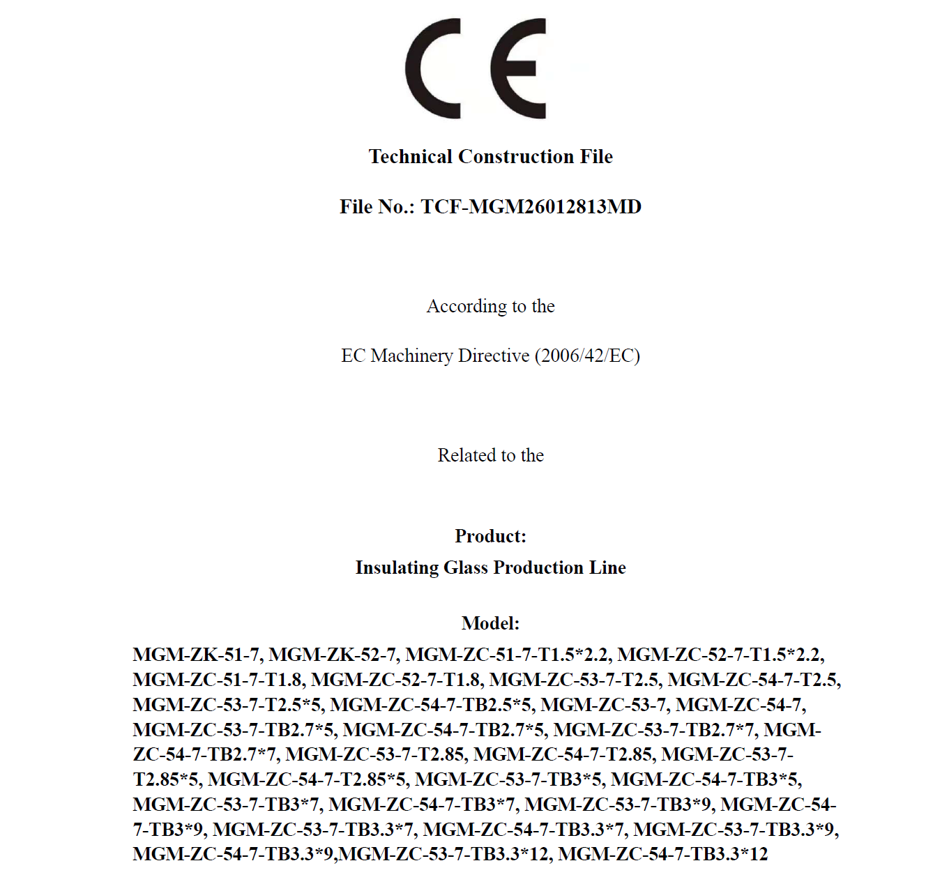Beijing MGM Glass Machinery Co., Ltd Certifications