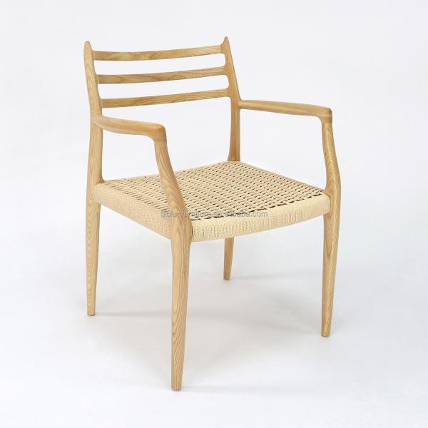 Office Building Furniture Hand-woven Cord Solid Wood Dining Chair with Nitrolacquer Finish in Nordic Style