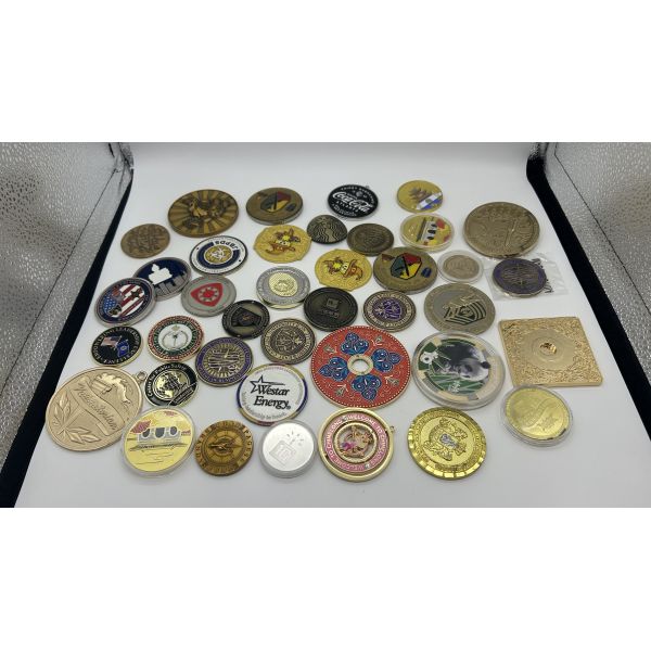 Custom square shape metal challenge coins made from zinc alloy with various plating options and available in multiple sizes and colors