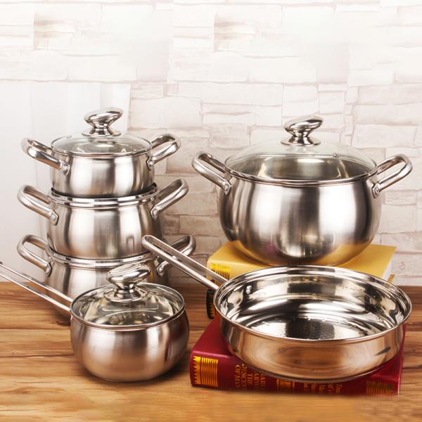 Custom Pots And Pans Pots Set Kitchen 12pcs Cooking Pots 3 Layer Bottom Ollas Stainless Steel Cookware Set