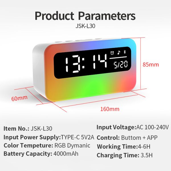 OEM Acceptable Rechargeable Digital Alarm Clock RGB Speaker LED Night Lights Bedside Lamp Sleeping Relaxation Alarm