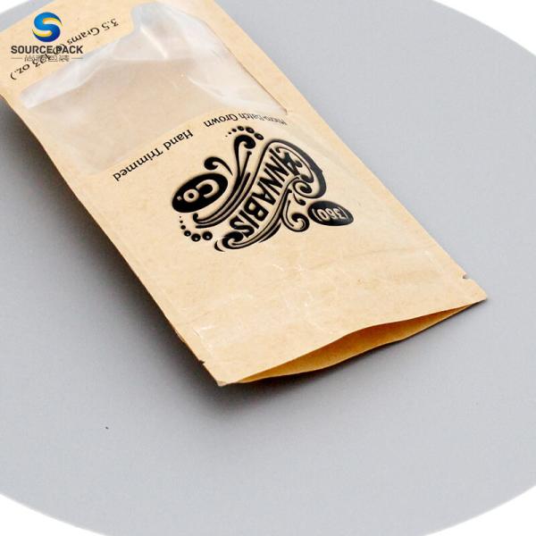 110-160 Micron Custom Edible Packaging Weed Bags Zipper Kraft Paper Pouch With Window