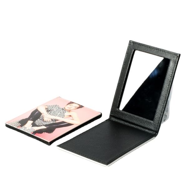 Personalized Mini PU Leather Makeup Mirror Sublimation Makeup Mirror Blanks Portable Sublimation Pocket Mirror