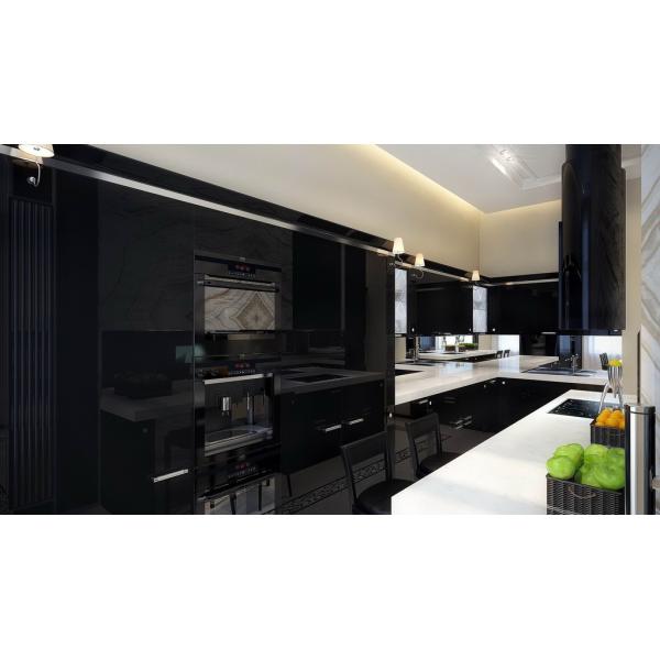 Glass Used Hanging Black Pvc Stand Alone Kitchen Cabinet with Customized Veneer Color