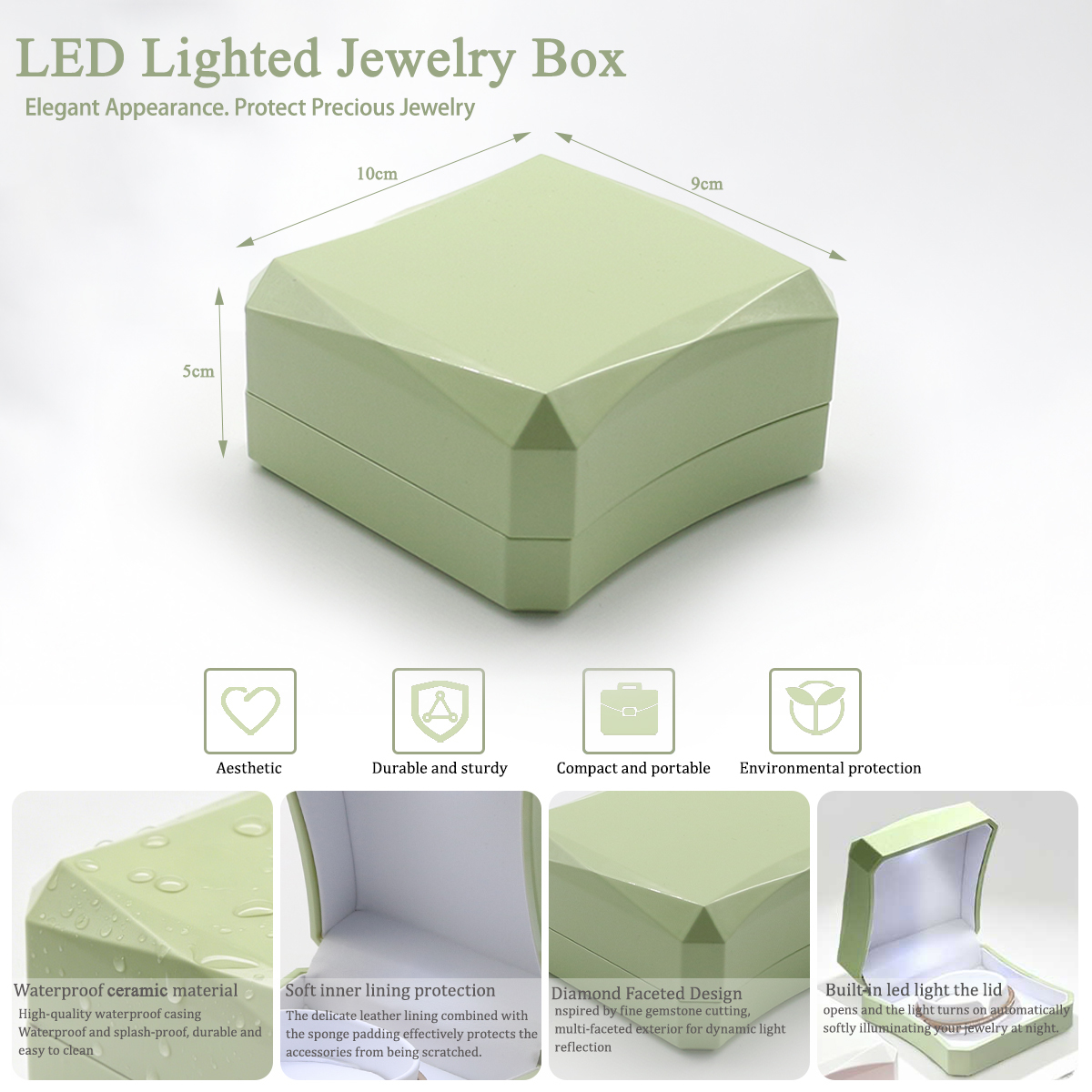 Luxury Light Up Jewelry Box Curved Storage Gift Case Durable Sturdy