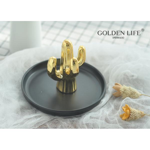 Jewelry Plate Imitated Cactus Jewelry Plate Green Gold Color Ceramic Jewelry Dish