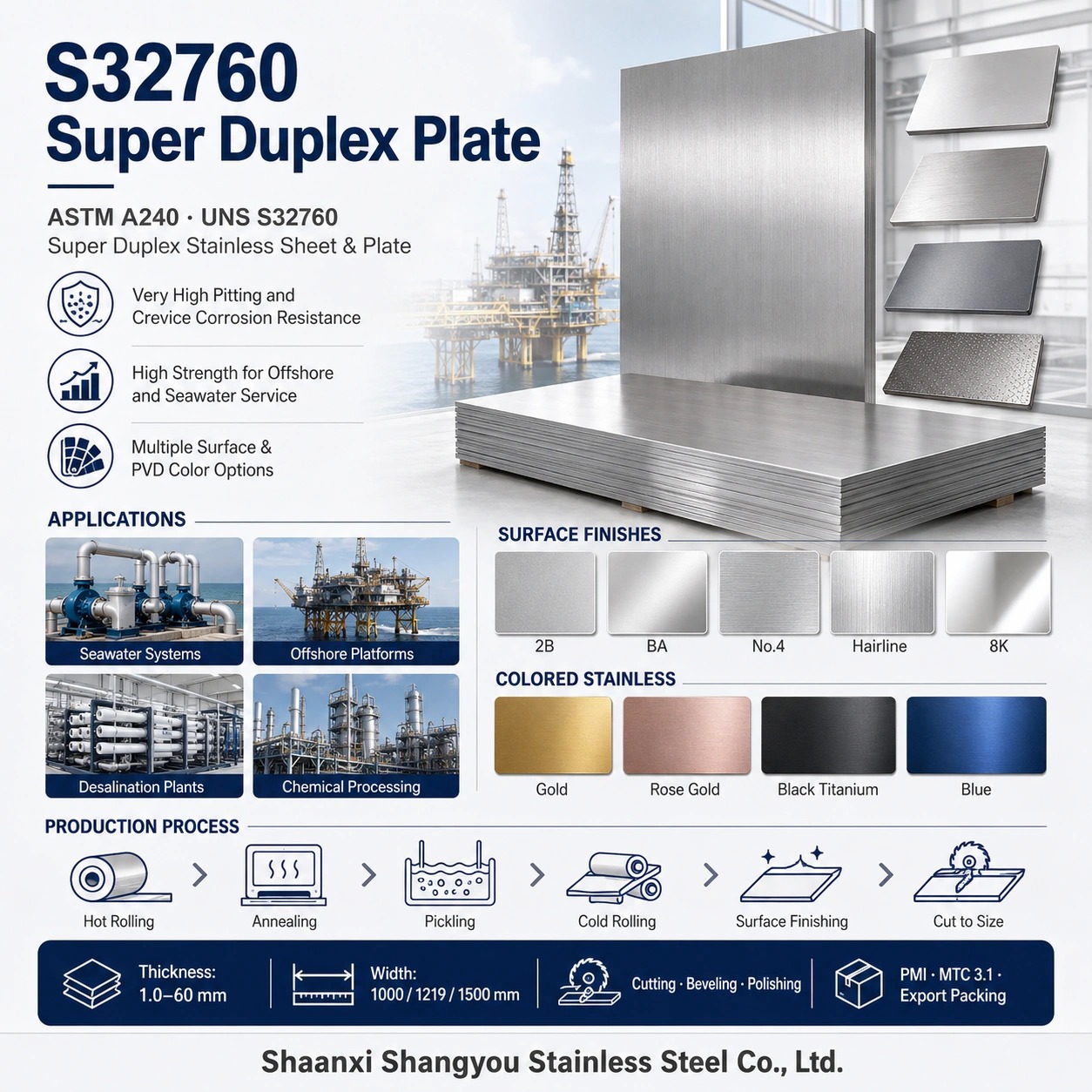 ASTM A240 S32760 Super Duplex Stainless Steel Plate UNS S32760 with Tungsten Alloying and PREN >40