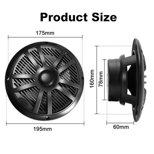 GRANDnavi 6.5Inch Marine Audio Waterproof Speakers in Black and White PP Cup with 4Ohm Impedance