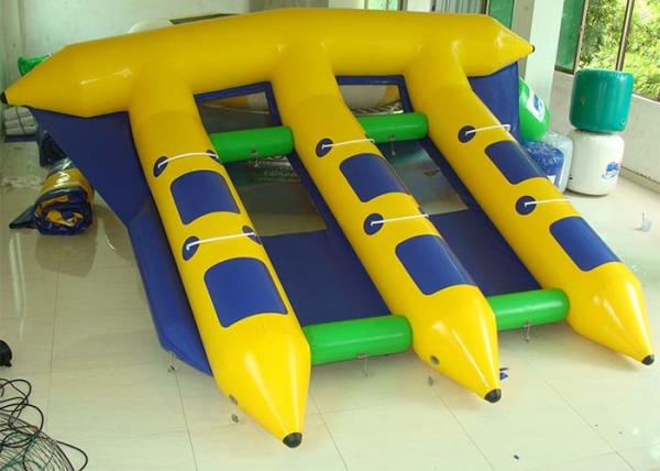 Exciting 4m * 3m Inflatable Flying Fish , Inflatable Banana Boat  With Professional Trampoline Fabric