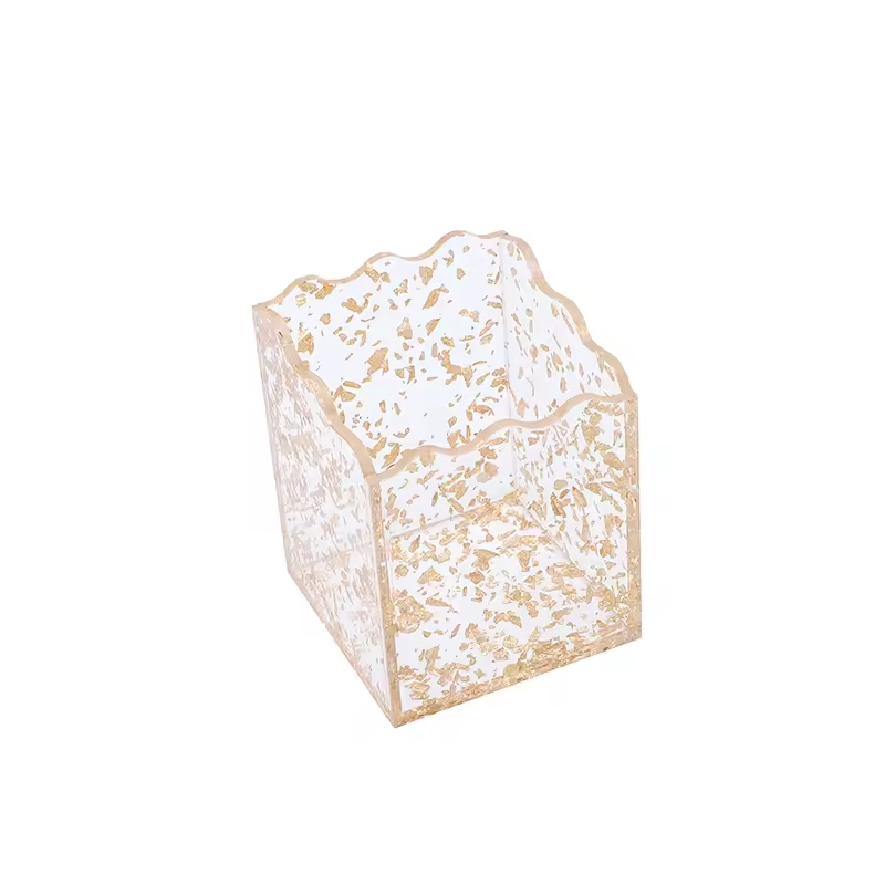 Luxury Gold Foil Glitter Acrylic Organizer Customizable Makeup Stationery Holder Chic New Desktop Storage Box for Vanity Office