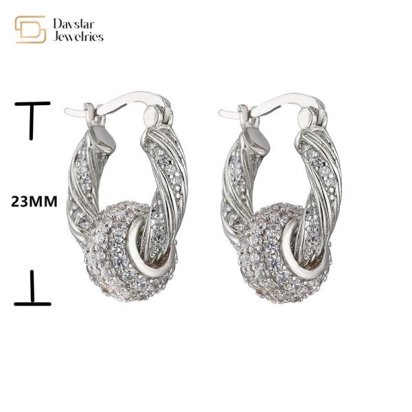 Gold Plated Rhinestone Hoop Earrings , Twist Diamond Ball Charm Pendant Earrings