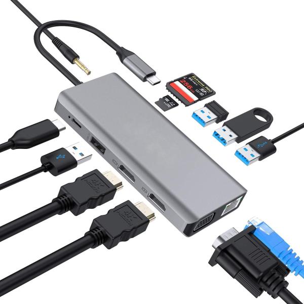 USB C Hub With HDMI And Displayport , 13 In 1 USB C To Displayport Hub With 100W PD