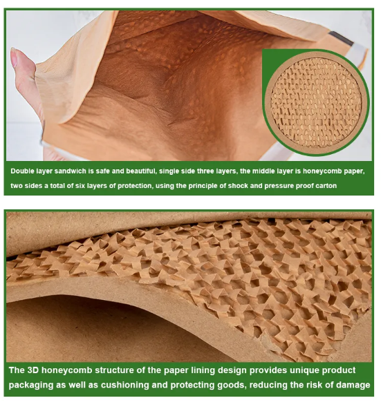 Eco Friendly Brown Kraft Paper Packaging Bags Cushioned Honeycomb