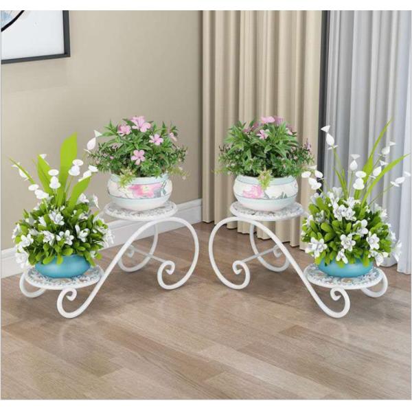 White 2 Tier Flower Cart Plant Stand , 45cm Width Plant Cart Indoor