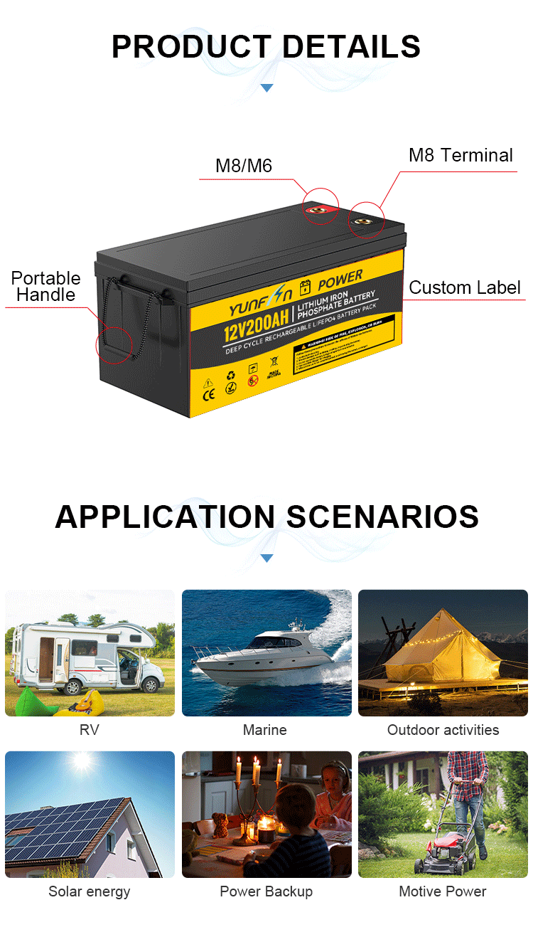 12V 200Ah LiFePO4 Battery 0.5C Charge Discharge 12.8V 2560Wh Deep Cycle Lithium Battery With BMS 5000 Cycles Replace Lead Acid For RV Solar Marine UPS Backup Power