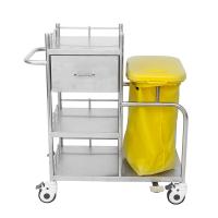 High Capacity Hospital Stainless Steel Trolley With Dirt Bag And Brake Casters Ss Dressing Trolley