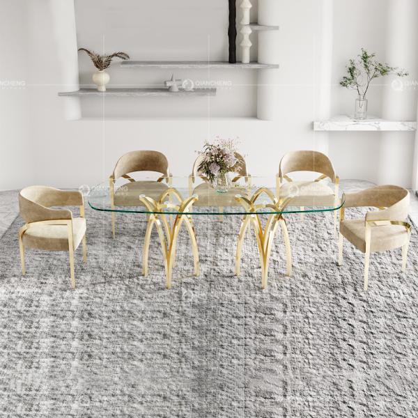 Apartment 201 SS Steel Furniture Glass Dining Table