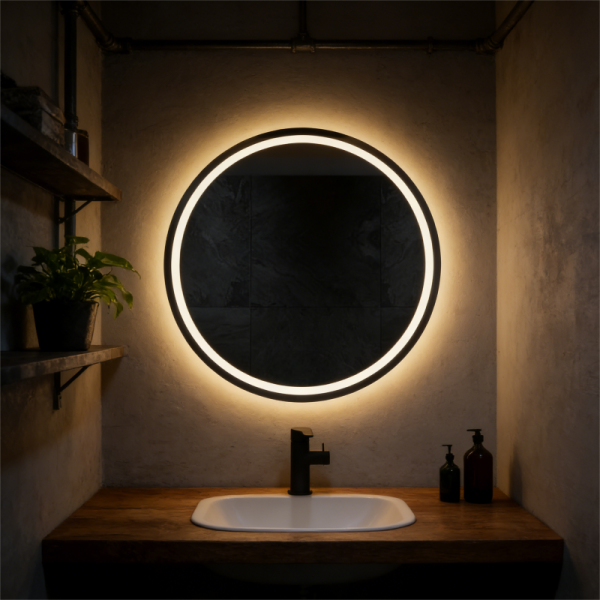 Kingstin Round Smart LED Mirror, Ultra-Thin Aluminum Frameless, Anti-Fog Vanity Mirror with Bluetooth, Time, 3-Color Dimmable
