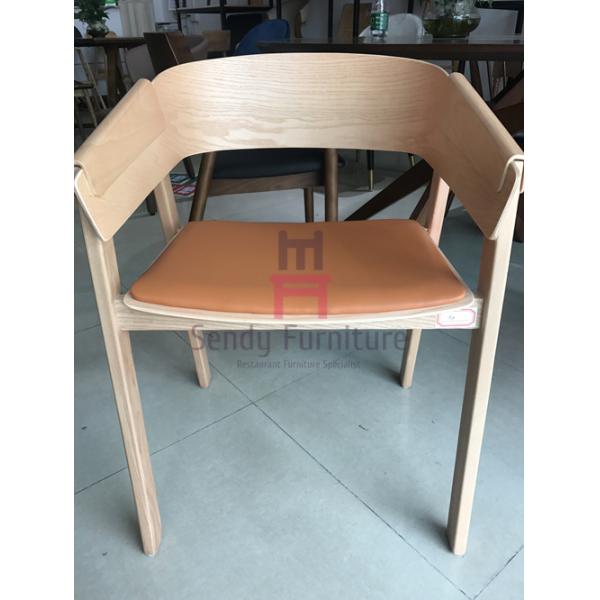 Upholstered Seater Wood Restaurant Chairs Black Color With Bowed Backrest