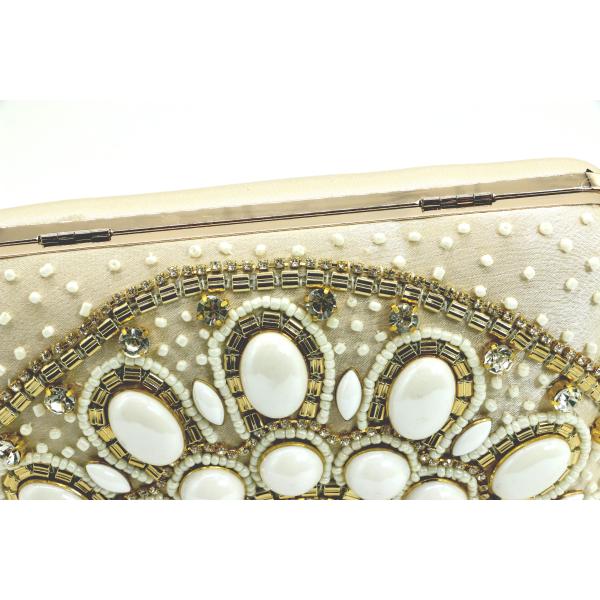 Diamond Beige Clutch Evening Bag , Women Evening Handbag Inlaid Pearl ODM