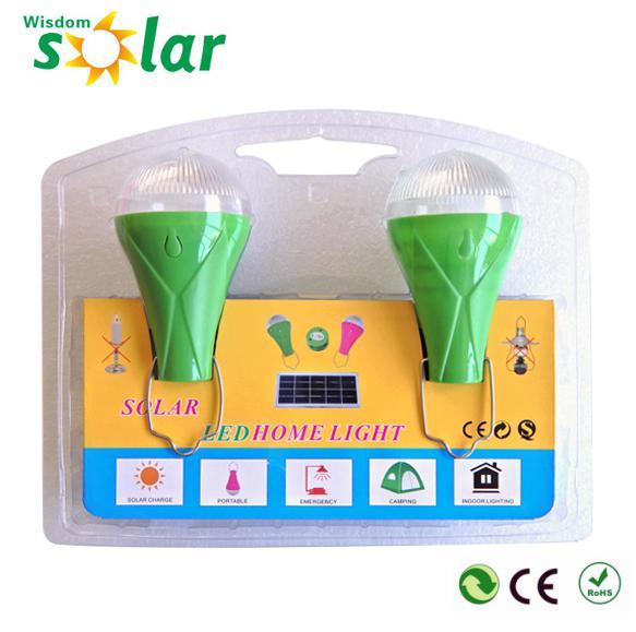 Factory price Solar lamps with 2 LED bulbs high lumens for home lighting , camping, fish, hiking