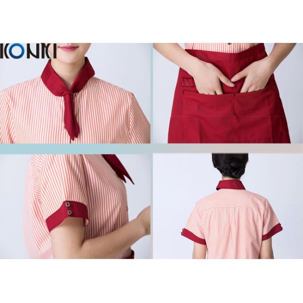 Stripe Shirt Restaurant Staff Uniforms Embroidered Workwear For Women