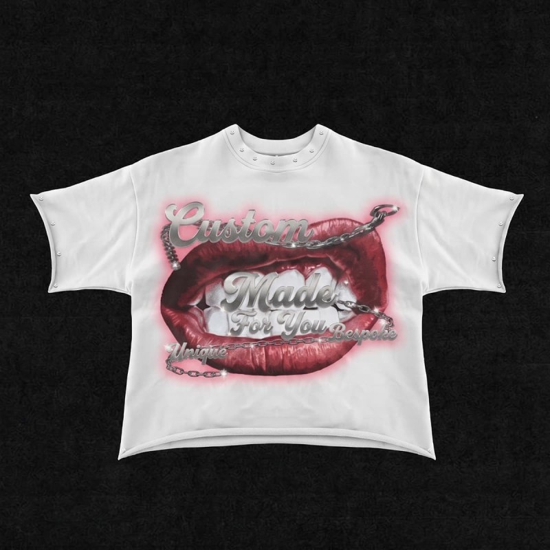 Custom Oversized Boxy Fit T Shirt with Rhinestones and Chains OEM