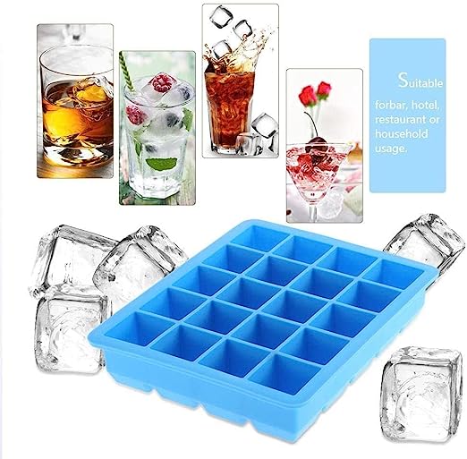 Silicone Ice Cube Tray 15*12.3*2.3cm for Freezer Easy Release Square Shaped Ice Mould
