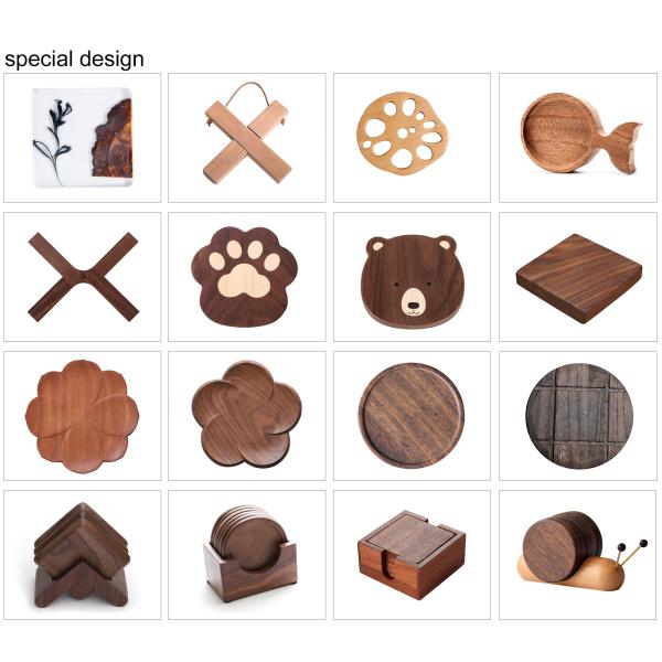 Custom Logo Acceptable Walnut Cherry Wood Coaster for Eco-Friendly Minimalist Design Style