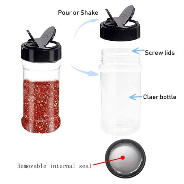 Оптовая специя 3,5 Oz пластиковая раздражает пластиковые приправляя бутылки с черными крышками винта