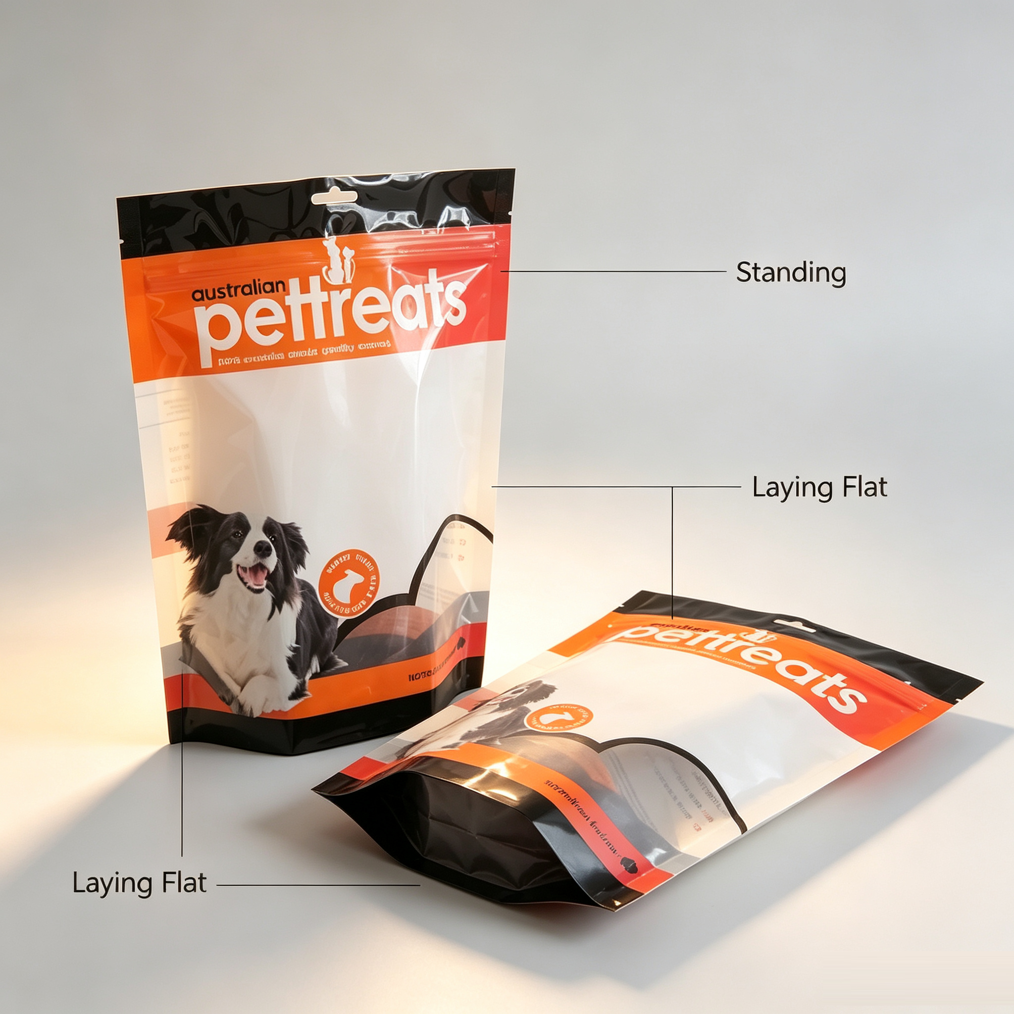 Stand-Up Doypack Pet Food Bags With Bottom Gusset | Custom Printed Self-Standing Zipper Pouches For Dog Cat Treats OEM 100g-2.5kg