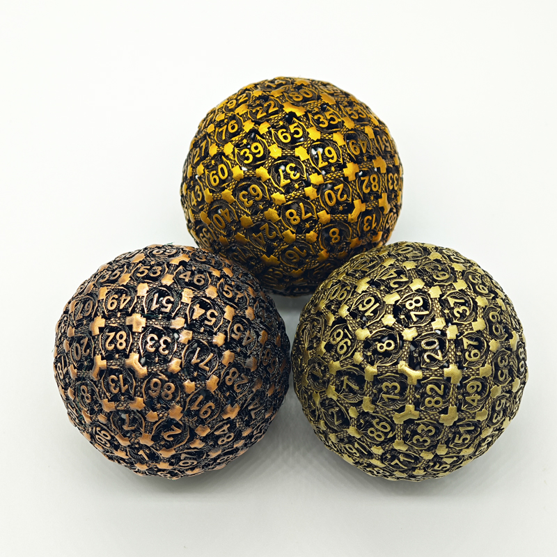 Customized Color Brass Material D100 Dice for DND RPG Hollow Spherical Dice