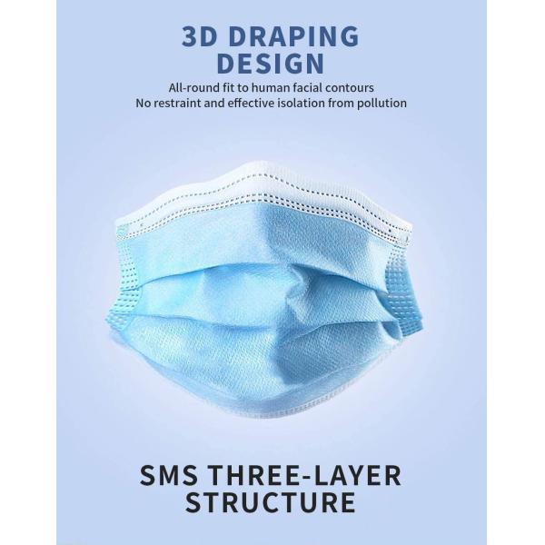 Breathable Blue Disposable Mouth Mask , 3 Layer Face Mask  Skin Friendly
