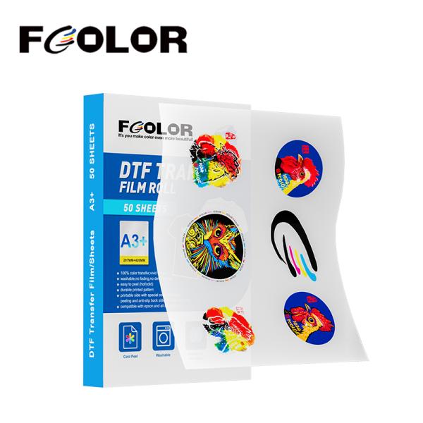 FCOLOR Manufacturer Pet Single Matte Instant Hot Peel Heat Transfer Dtf Film Cold Peel DTF Film Sheet