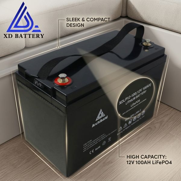 12V 100AH Slim LiFePO4 Deep Cycle Caravan Battery Compact Underseat Fitment for Motorhome RV Space Saving
