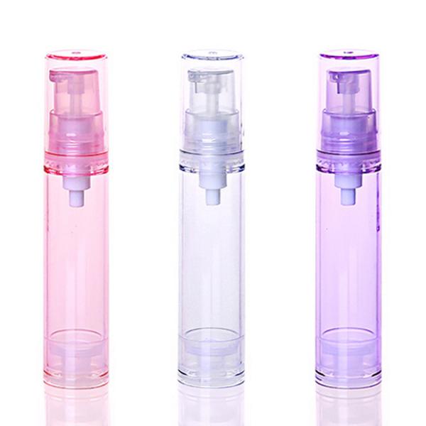 Pink Purple AS Plastic Airless Pump Dispenser , Clear Plastic Cap Airless Serum Bottles