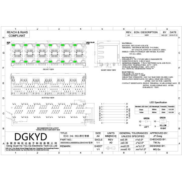 DGKYD59212688DE3A1DB4C048 Мульти-порт RJ45 штабелировал гнездо 2X6 локальных сетей