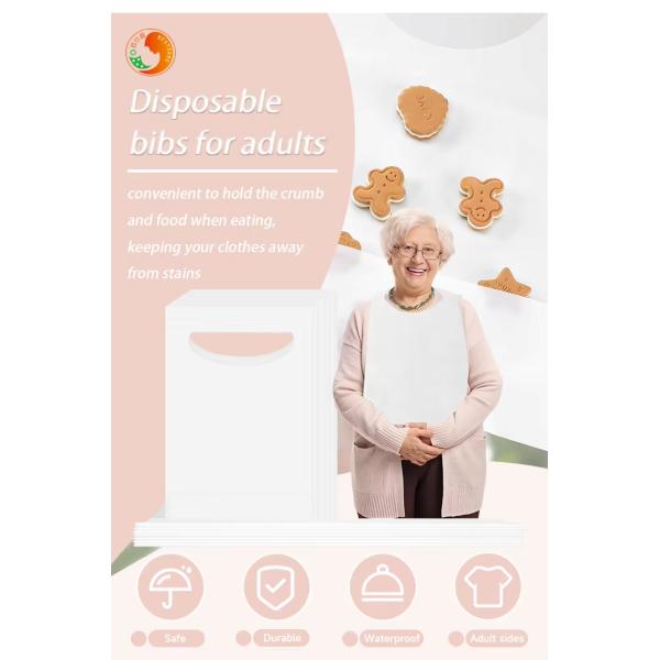 Baberos desechables para adultos, impermeables, a prueba de aceite, blancos, individuales