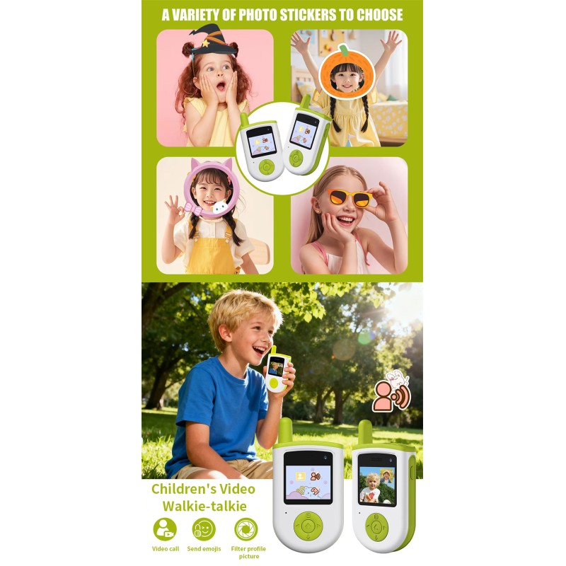 Portable Children Walkie Talkie for Kids 2 Pack in Set 300 Meters Long Range Video Intercom Photo Video Game Music Gifts