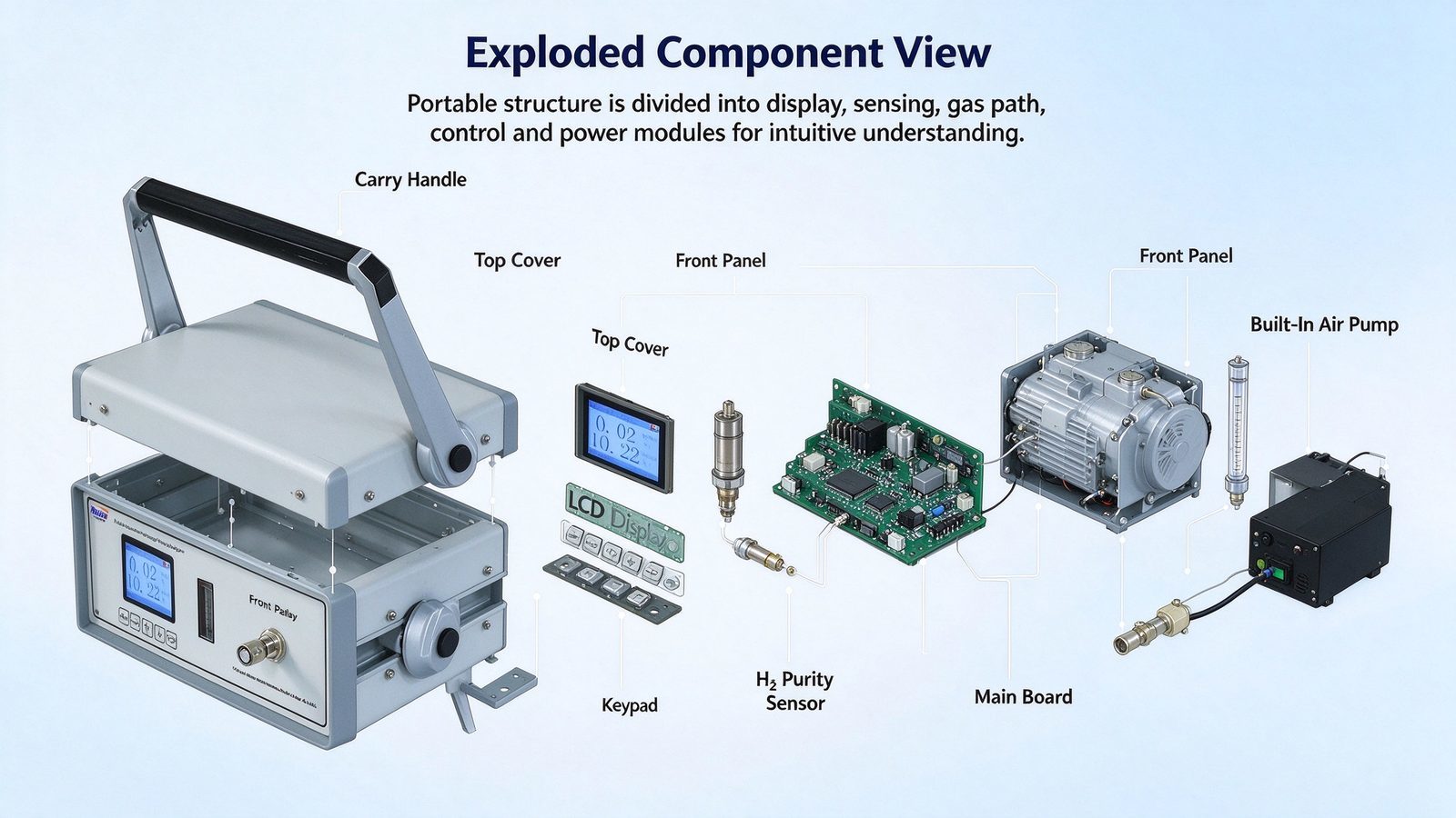 Customizable Hydrogen Gas Analyzer Microfluidic Thermal Conductivity Portable H2 Gas Detector