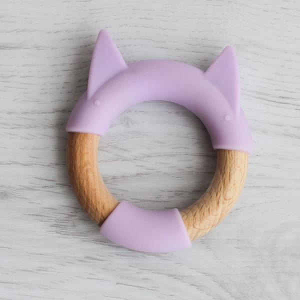 Purple Silicone Beech Wood BPS BPA Free Funny Teething Toys
