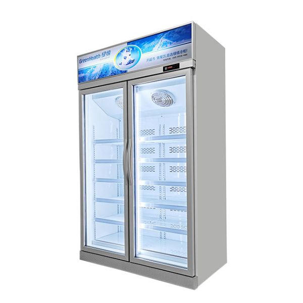 Nevera exhibidora refrigerada de dos puertas para tienda de conveniencia