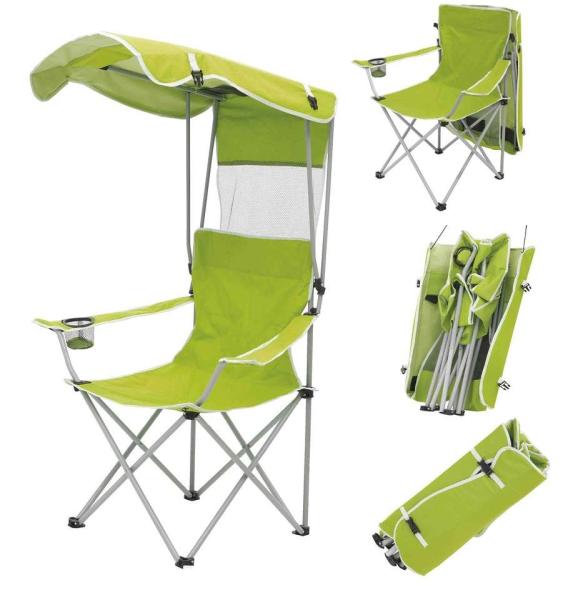 Oversized Camping Chair with Shade Canopy, Folding Lawn Chairs Cup Holders, Camping Lounge Chair for Hiking Travel