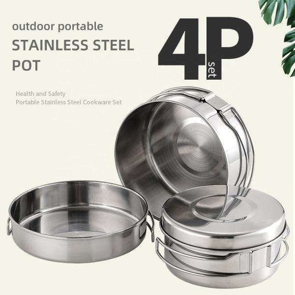 Silver Camping Non Stick Mess Kit Portable For Outdoor Hiking