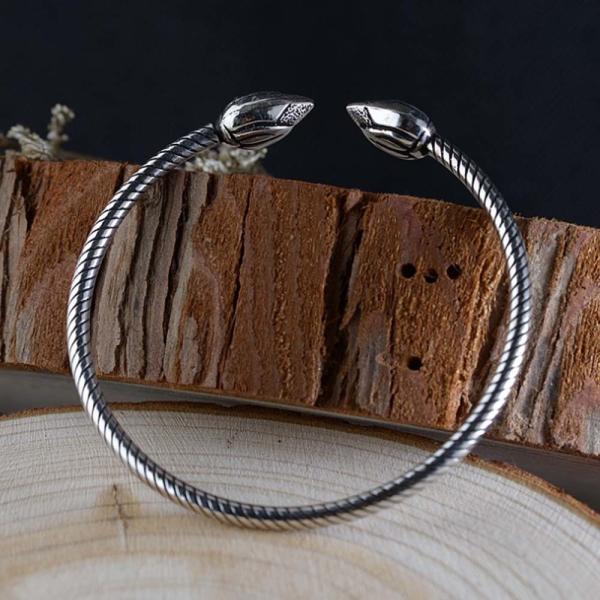 Sterling Silver Lotus Flower Wire Cable Cuff Bracelet Women Bangle(SZ0199)