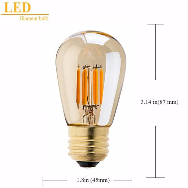 Шарики СИД нити электрической лампочки 2200K S14 Амбер 3W Edison St45 одиночные