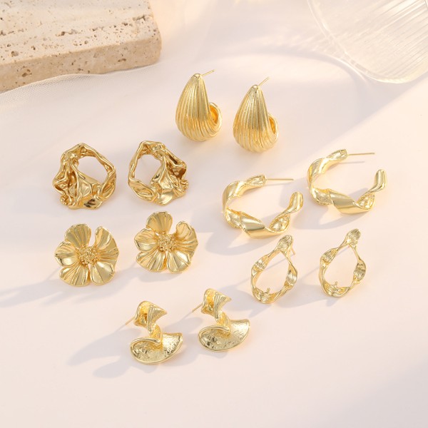 Jiexing Fashion 18k Gold Plated Stainless Steel Earrings Petal C Shaped Irregular Folding Women's Earring Accessories
