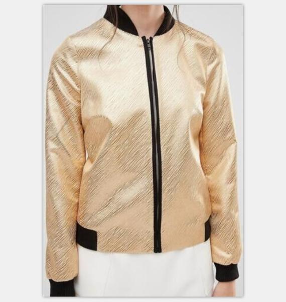Women Fashion Gold Quilted Ma1 Bomber Jacket Autumn Waterproof Lightweight