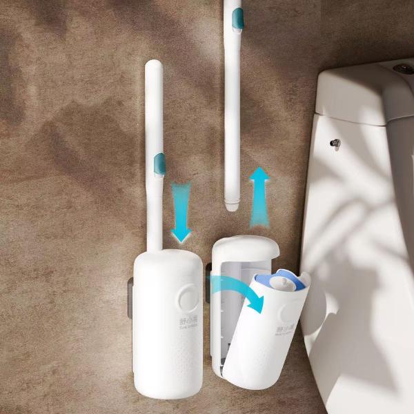 Disposable Toilet Brush Set with Replaceable Heads White